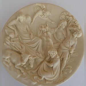 VINTAGE Religious 3D Alabaster Plate The Nativity Alberto Santangela Collectible